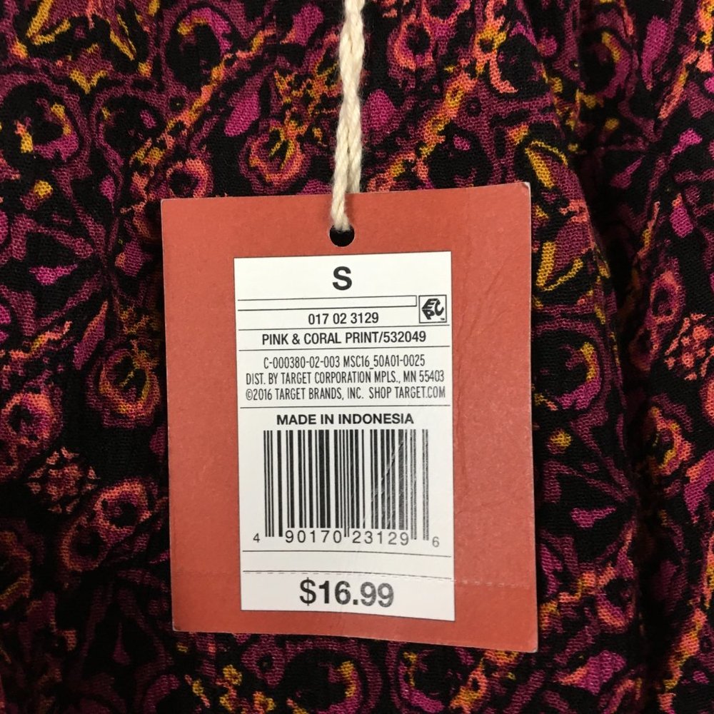 Mossimo Top XS S Off Shoulder Pink Coral Gauze Tiered Boho Geometric Modest Crop - Picture 2 of 16